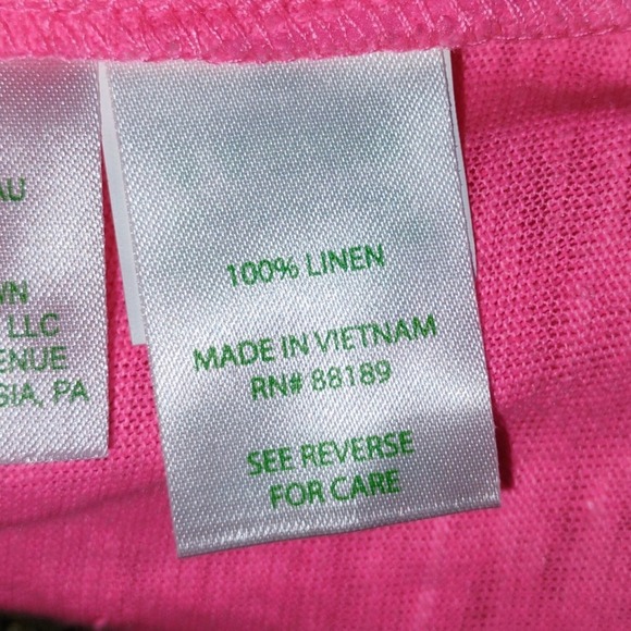 New cond.Lilly Pulitzer XL Top Blouse Bright Pink Linen 3/4 Sleeve Button Henley - Picture 3 of 6